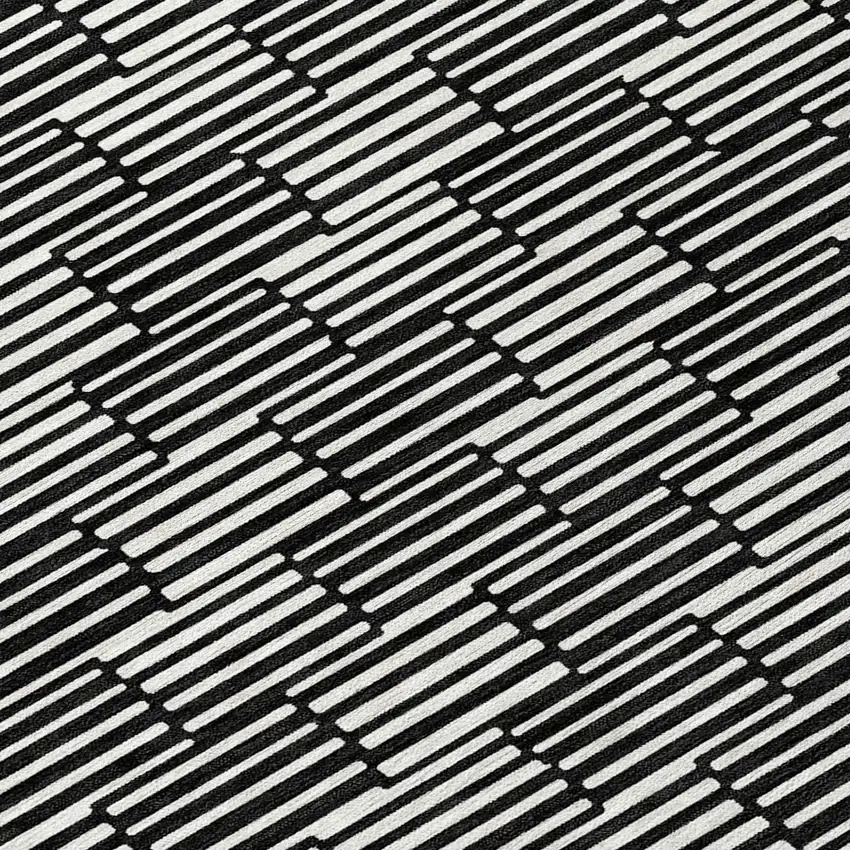 8' Black And Ivory Round Geometric Washable Indoor Outdoor Area Rug Photo 8