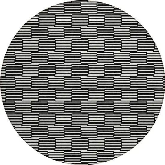 8' Black And Ivory Round Geometric Washable Indoor Outdoor Area Rug Photo 5