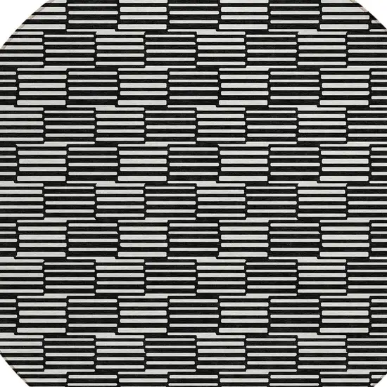 8' Black And Ivory Round Geometric Washable Indoor Outdoor Area Rug Photo 4