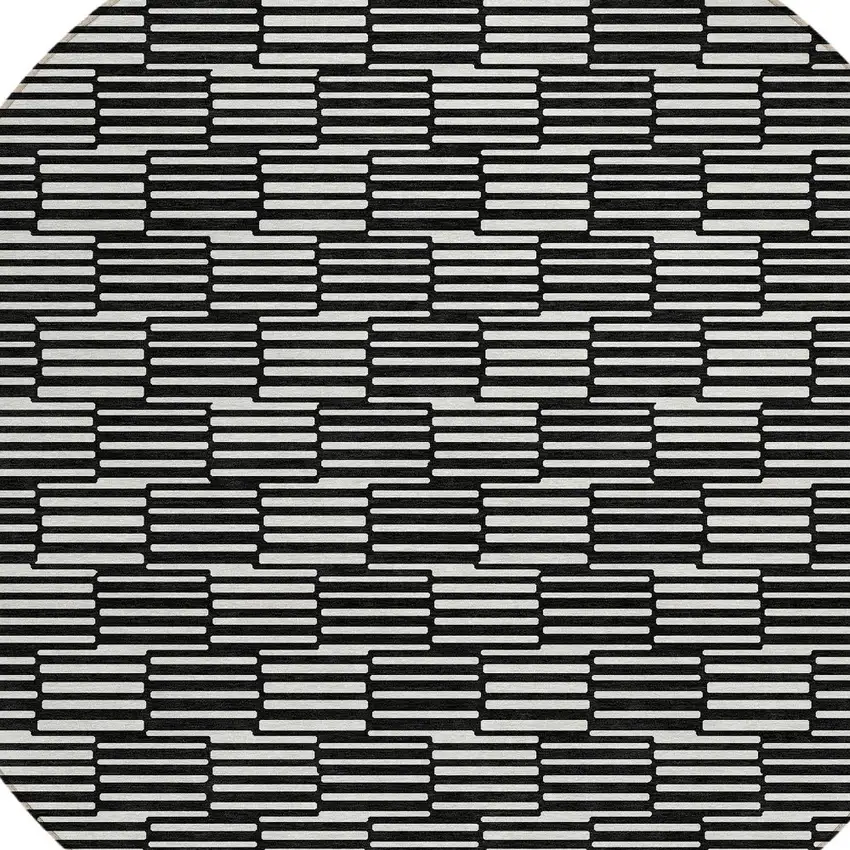 8' Black And Ivory Round Geometric Washable Indoor Outdoor Area Rug Photo 4