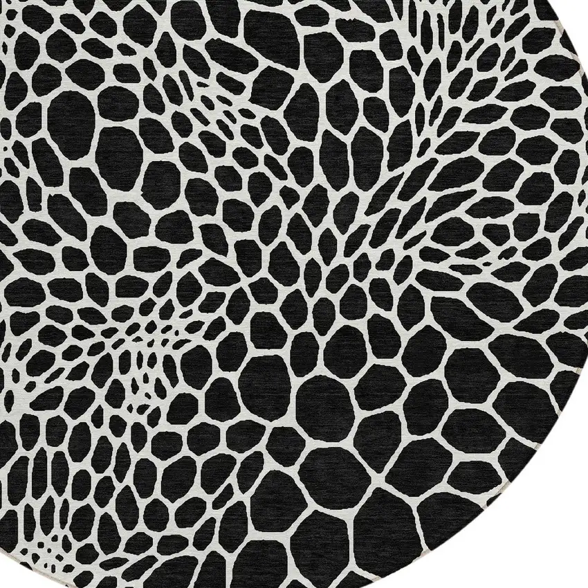 8' Black And Ivory Round Geometric Washable Indoor Outdoor Area Rug Photo 5