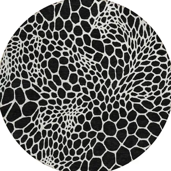 8' Black And Ivory Round Geometric Washable Indoor Outdoor Area Rug Photo 6