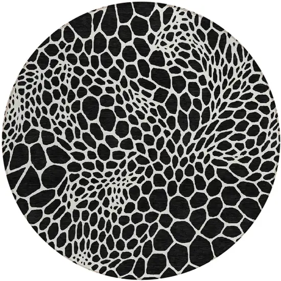 8' Black And Ivory Round Geometric Washable Indoor Outdoor Area Rug Photo 2