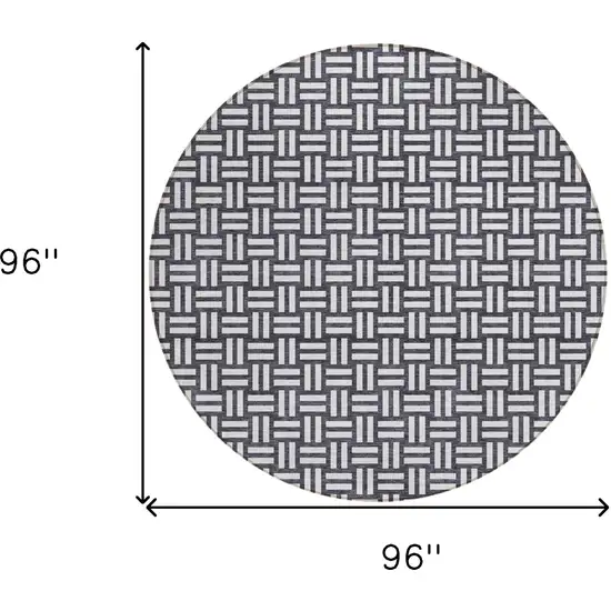 8' Black And Ivory Round Geometric Washable Indoor Outdoor Area Rug Photo 3