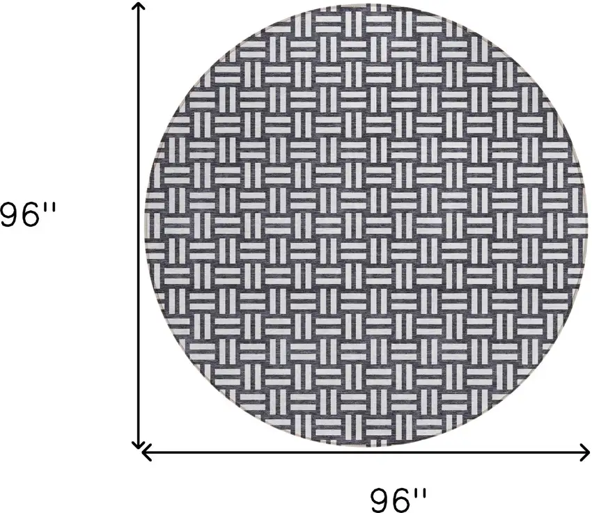 8' Black And Ivory Round Geometric Washable Indoor Outdoor Area Rug Photo 3