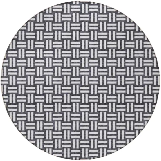 8' Black And Ivory Round Geometric Washable Indoor Outdoor Area Rug Photo 4