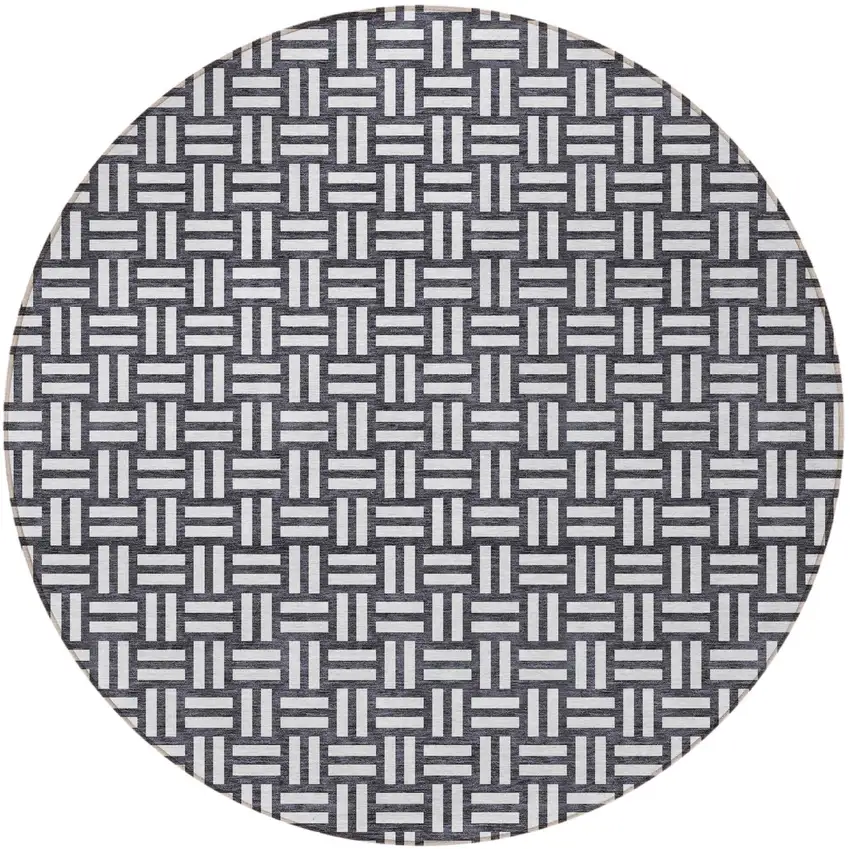 8' Black And Ivory Round Geometric Washable Indoor Outdoor Area Rug Photo 4