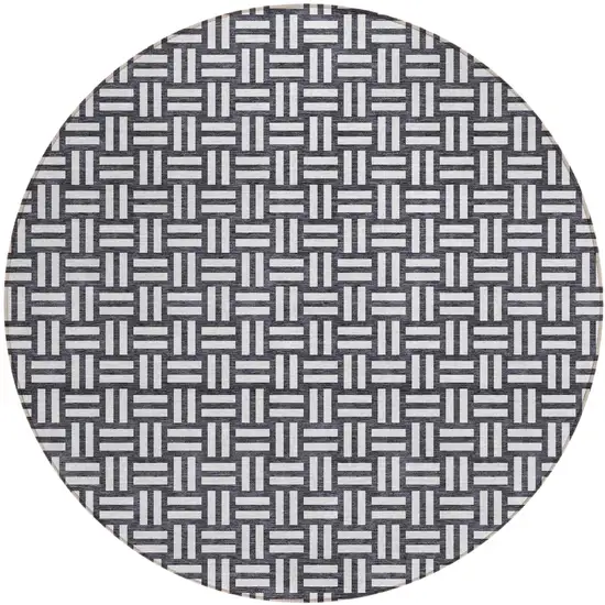 8' Black And Ivory Round Geometric Washable Indoor Outdoor Area Rug Photo 2