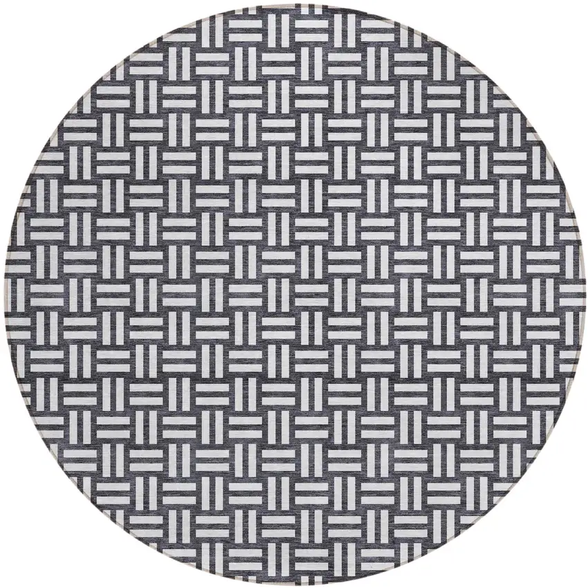 8' Black And Ivory Round Geometric Washable Indoor Outdoor Area Rug Photo 2