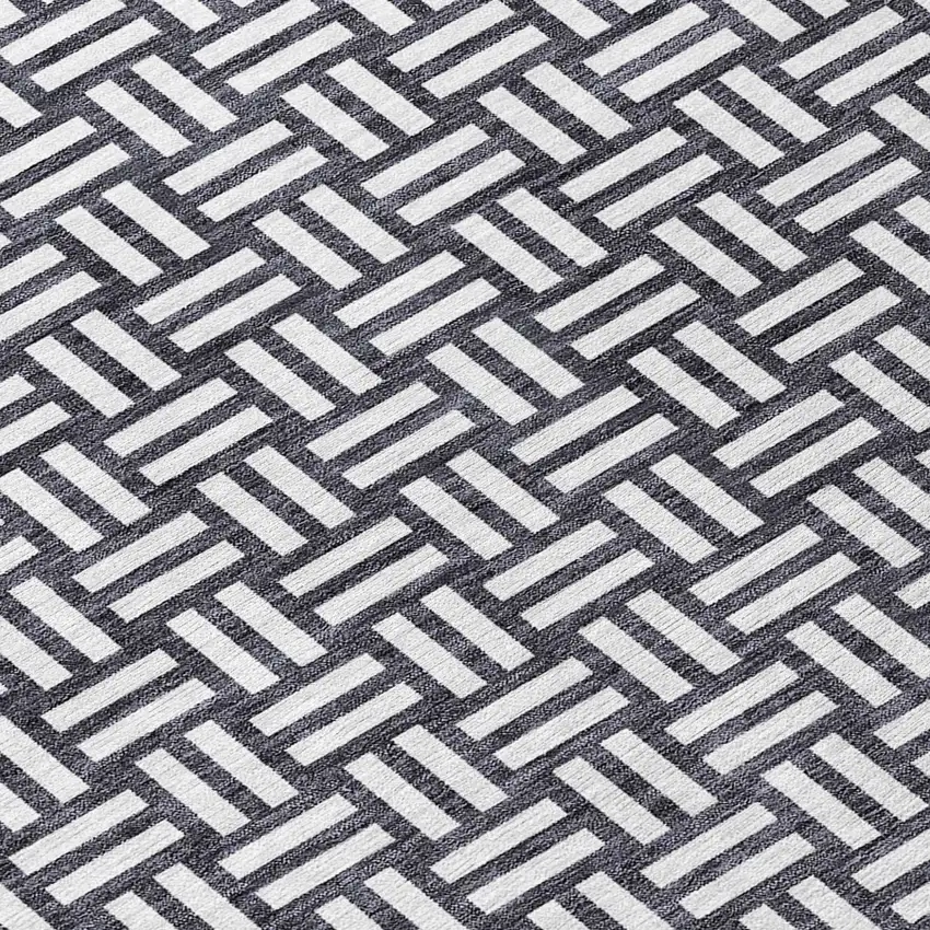 8' Black And Ivory Round Geometric Washable Indoor Outdoor Area Rug Photo 7