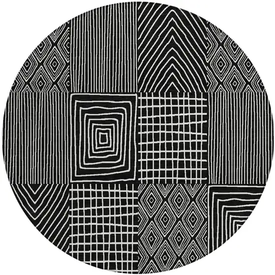 8' Black And Ivory Round Geometric Washable Indoor Outdoor Area Rug Photo 2