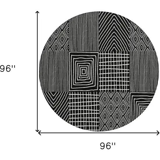 8' Black And Ivory Round Geometric Washable Indoor Outdoor Area Rug Photo 3