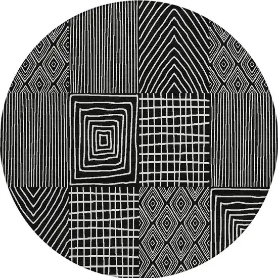 8' Black And Ivory Round Geometric Washable Indoor Outdoor Area Rug Photo 6