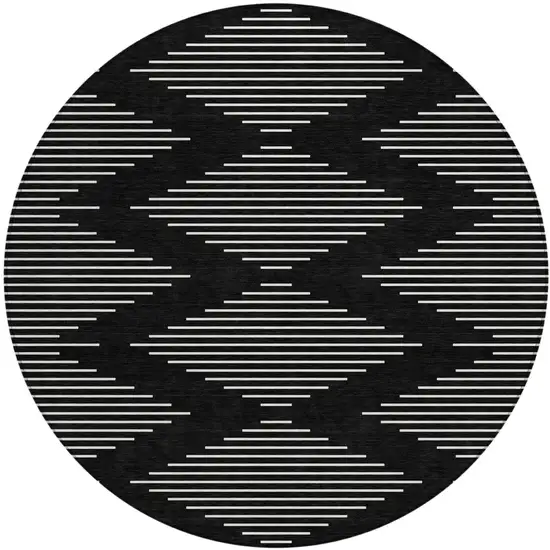 8' Black And Ivory Round Geometric Washable Indoor Outdoor Area Rug Photo 2