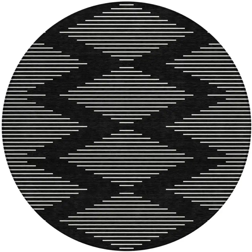 8' Black And Ivory Round Geometric Washable Indoor Outdoor Area Rug Photo 2