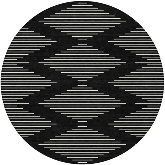 8' Black And Ivory Round Geometric Washable Indoor Outdoor Area Rug Photo 6