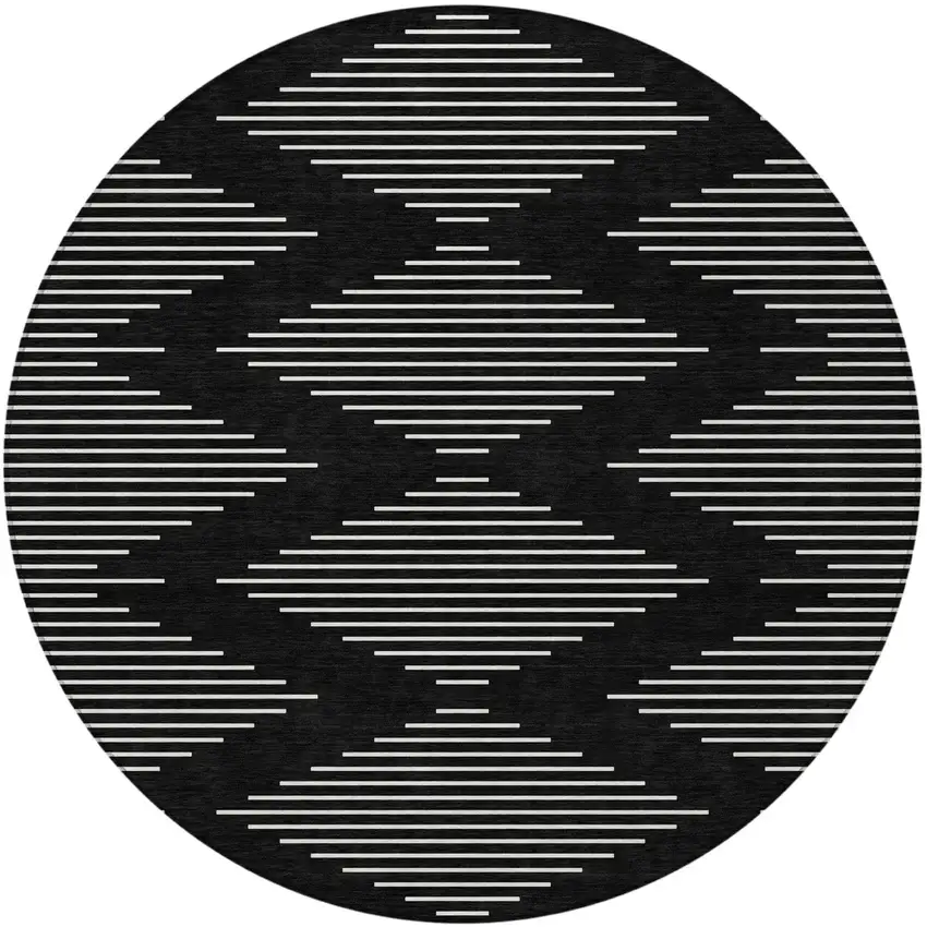 8' Black And Ivory Round Geometric Washable Indoor Outdoor Area Rug Photo 6