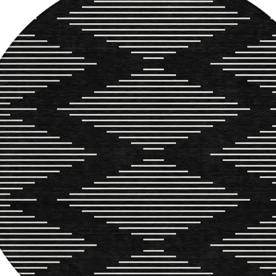 8' Black And Ivory Round Geometric Washable Indoor Outdoor Area Rug Photo 5