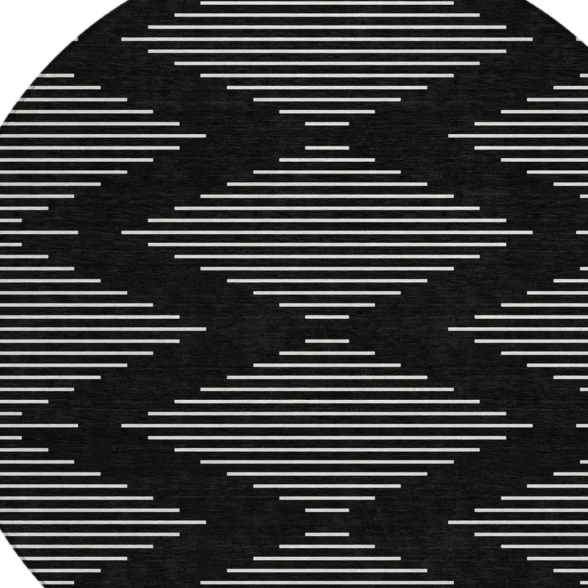 8' Black And Ivory Round Geometric Washable Indoor Outdoor Area Rug Photo 5
