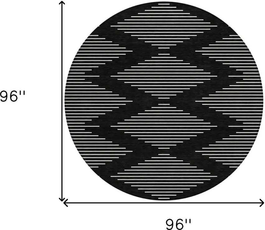 8' Black And Ivory Round Geometric Washable Indoor Outdoor Area Rug Photo 3