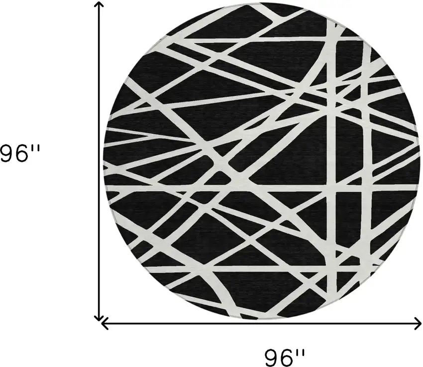 8' Black And Ivory Round Geometric Washable Indoor Outdoor Area Rug Photo 3