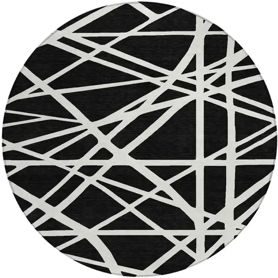 8' Black And Ivory Round Geometric Washable Indoor Outdoor Area Rug Photo 2