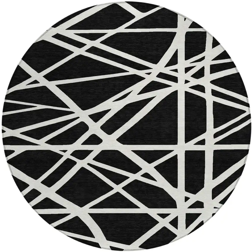 8' Black And Ivory Round Geometric Washable Indoor Outdoor Area Rug Photo 2