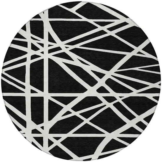 8' Black And Ivory Round Geometric Washable Indoor Outdoor Area Rug Photo 5