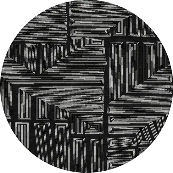 8' Black And Ivory Round Geometric Washable Indoor Outdoor Area Rug Photo 6