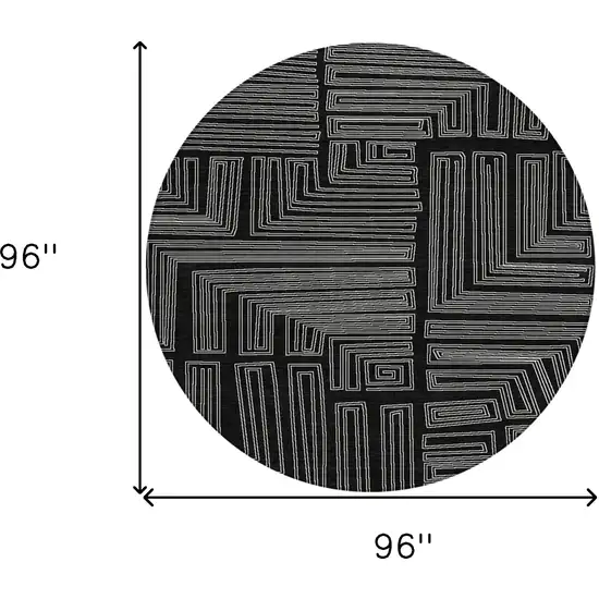 8' Black And Ivory Round Geometric Washable Indoor Outdoor Area Rug Photo 9