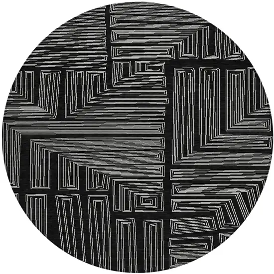 8' Black And Ivory Round Geometric Washable Indoor Outdoor Area Rug Photo 2