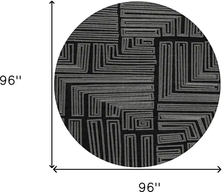 8' Black And Ivory Round Geometric Washable Indoor Outdoor Area Rug Photo 7