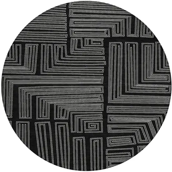 8' Black And Ivory Round Geometric Washable Indoor Outdoor Area Rug Photo 2