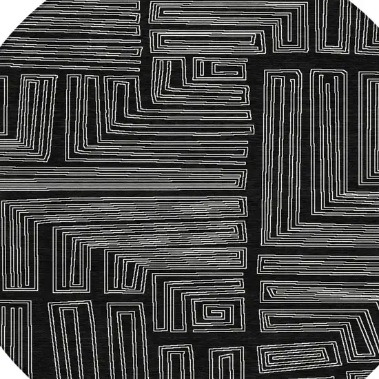 8' Black And Ivory Round Geometric Washable Indoor Outdoor Area Rug Photo 5