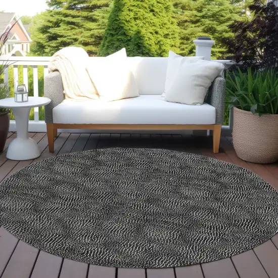8' Black And Ivory Round Geometric Washable Indoor Outdoor Area Rug Photo 7