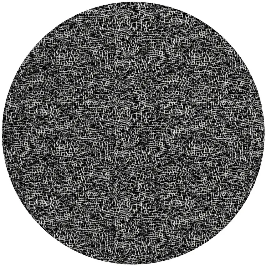 8' Black And Ivory Round Geometric Washable Indoor Outdoor Area Rug Photo 6