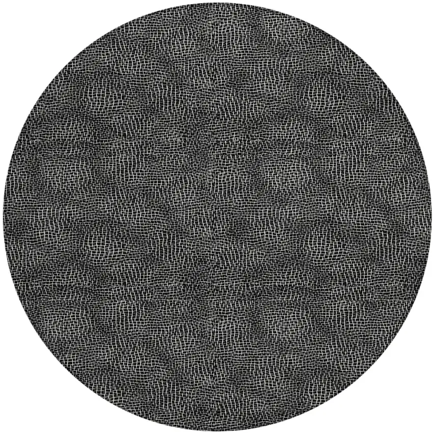 8' Black And Ivory Round Geometric Washable Indoor Outdoor Area Rug Photo 2