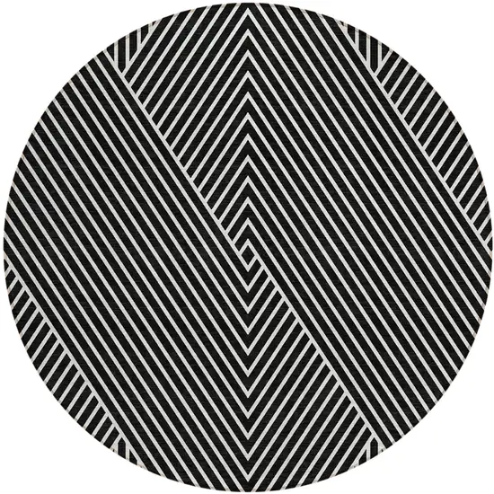8' Black And Ivory Round Geometric Washable Indoor Outdoor Area Rug Photo 2
