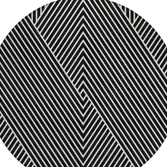 8' Black And Ivory Round Geometric Washable Indoor Outdoor Area Rug Photo 6