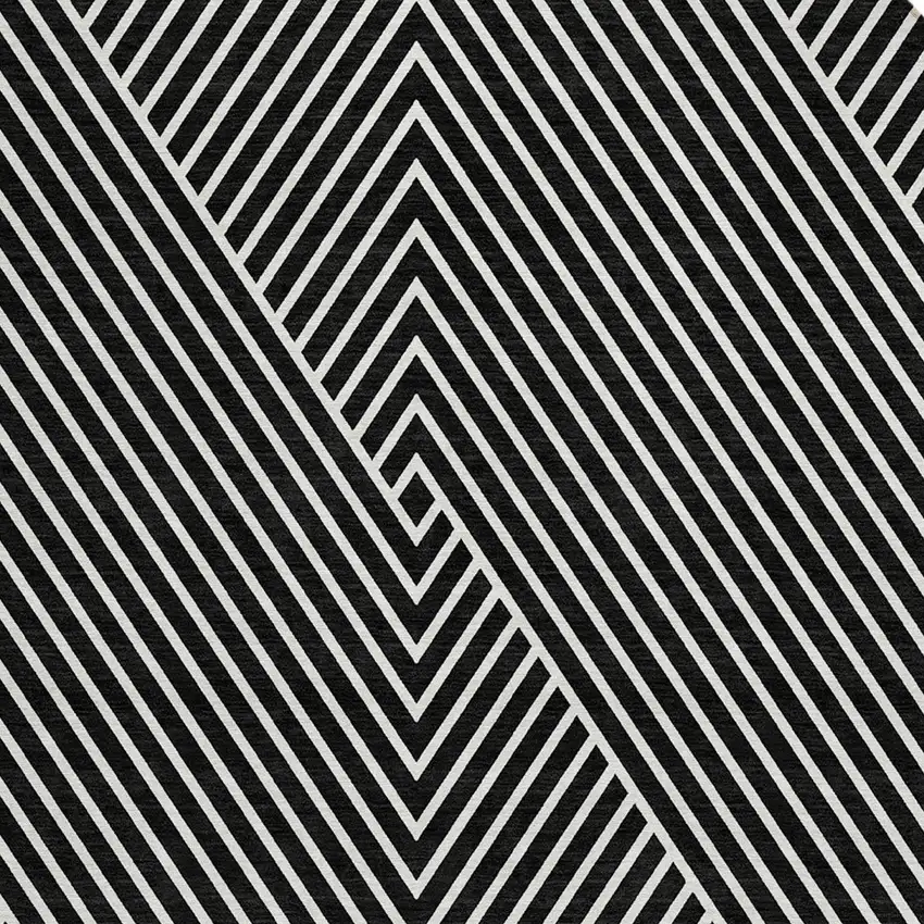 8' Black And Ivory Round Geometric Washable Indoor Outdoor Area Rug Photo 4