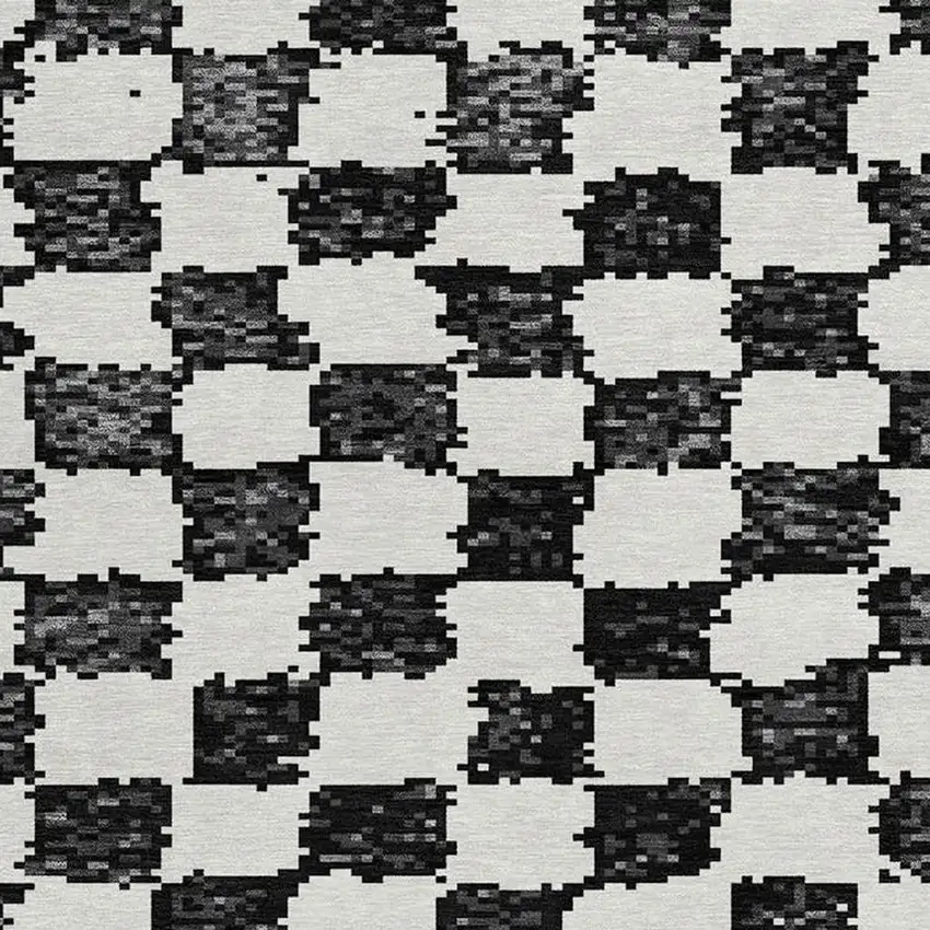 8' Black And Ivory Round Geometric Washable Indoor Outdoor Area Rug Photo 8