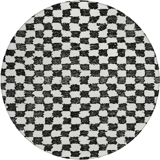 8' Black And Ivory Round Geometric Washable Indoor Outdoor Area Rug Photo 1