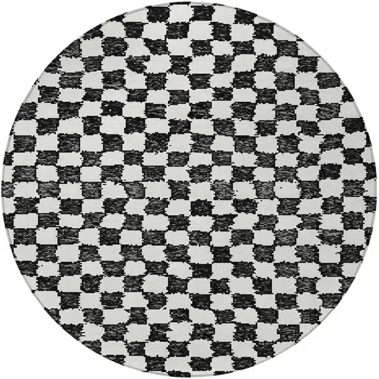 8' Black And Ivory Round Geometric Washable Indoor Outdoor Area Rug Photo 3