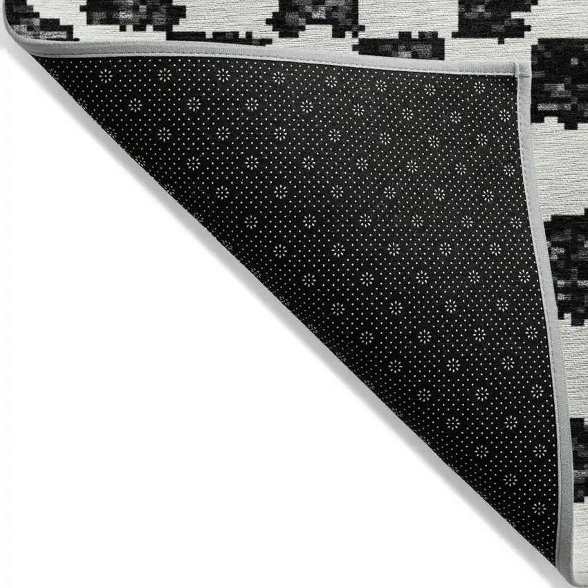 8' Black And Ivory Round Geometric Washable Indoor Outdoor Area Rug Photo 9