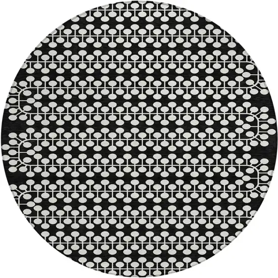 8' Black And Ivory Round Geometric Washable Indoor Outdoor Area Rug Photo 2