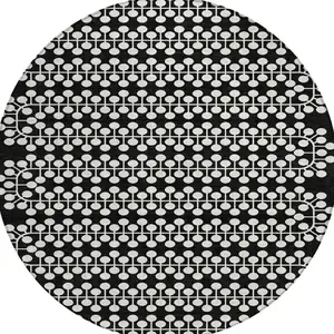 Photo of 8' Black And Ivory Round Geometric Washable Indoor Outdoor Area Rug