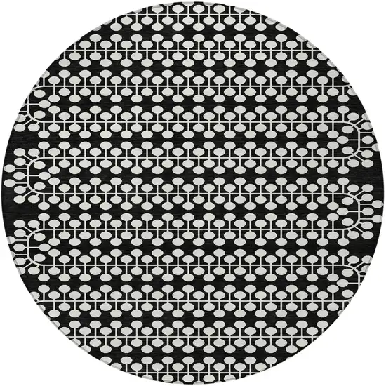 8' Black And Ivory Round Geometric Washable Indoor Outdoor Area Rug Photo 5