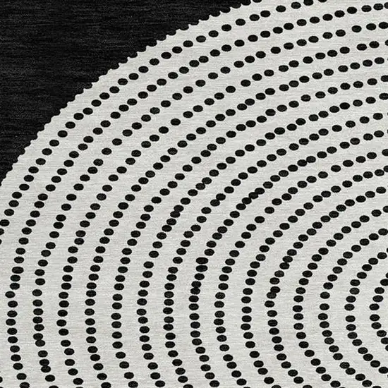 8' Black And Ivory Round Geometric Washable Indoor Outdoor Area Rug Photo 8