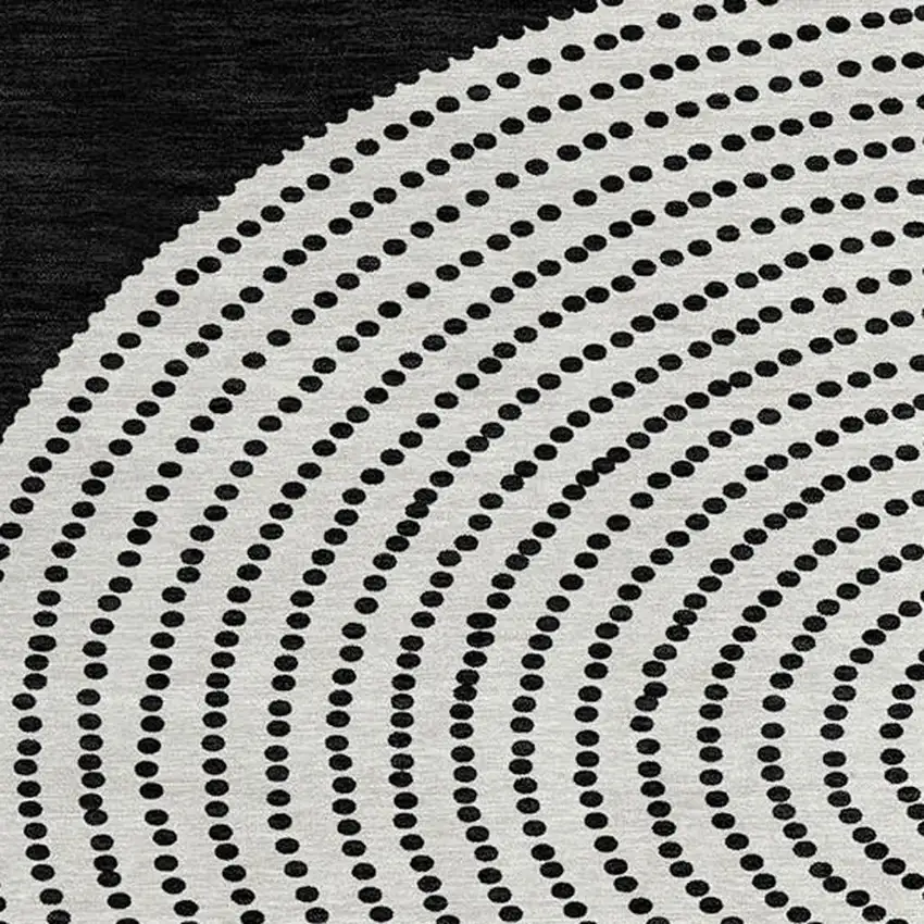 8' Black And Ivory Round Geometric Washable Indoor Outdoor Area Rug Photo 8