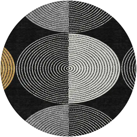 8' Black And Ivory Round Geometric Washable Indoor Outdoor Area Rug Photo 5